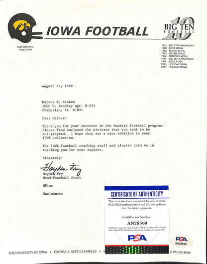 Hayden Fry Football Coach Signed Tls Letter