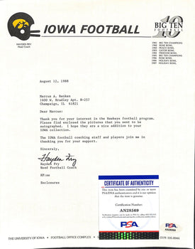 Hayden Fry Football Coach Signed Tls Letter
