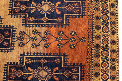 Semi-Antique Tribal Geometric Wide Runner Rug