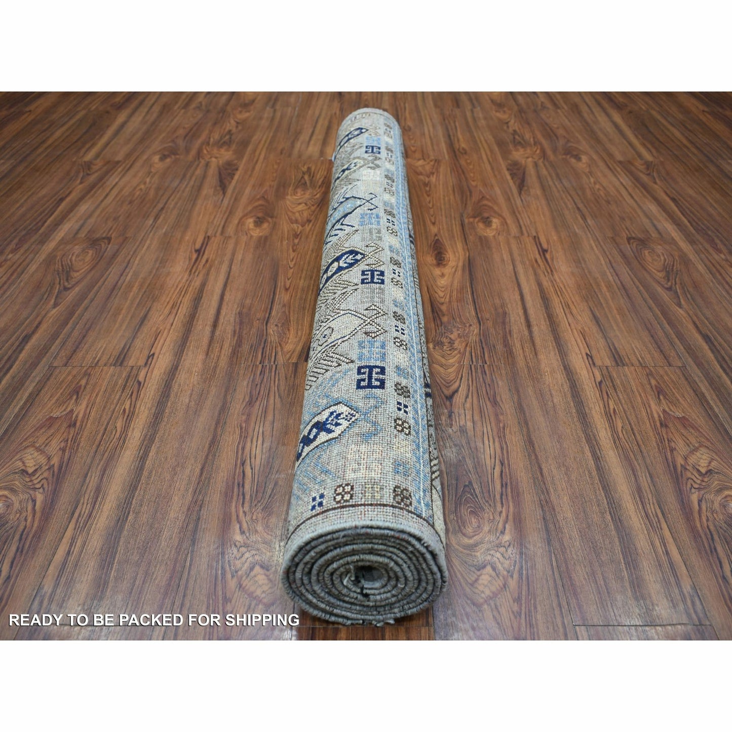 4'1"X9'7" Gray Turkeman Ersari Pure Wool Hand Knotted Wide Runner Rug