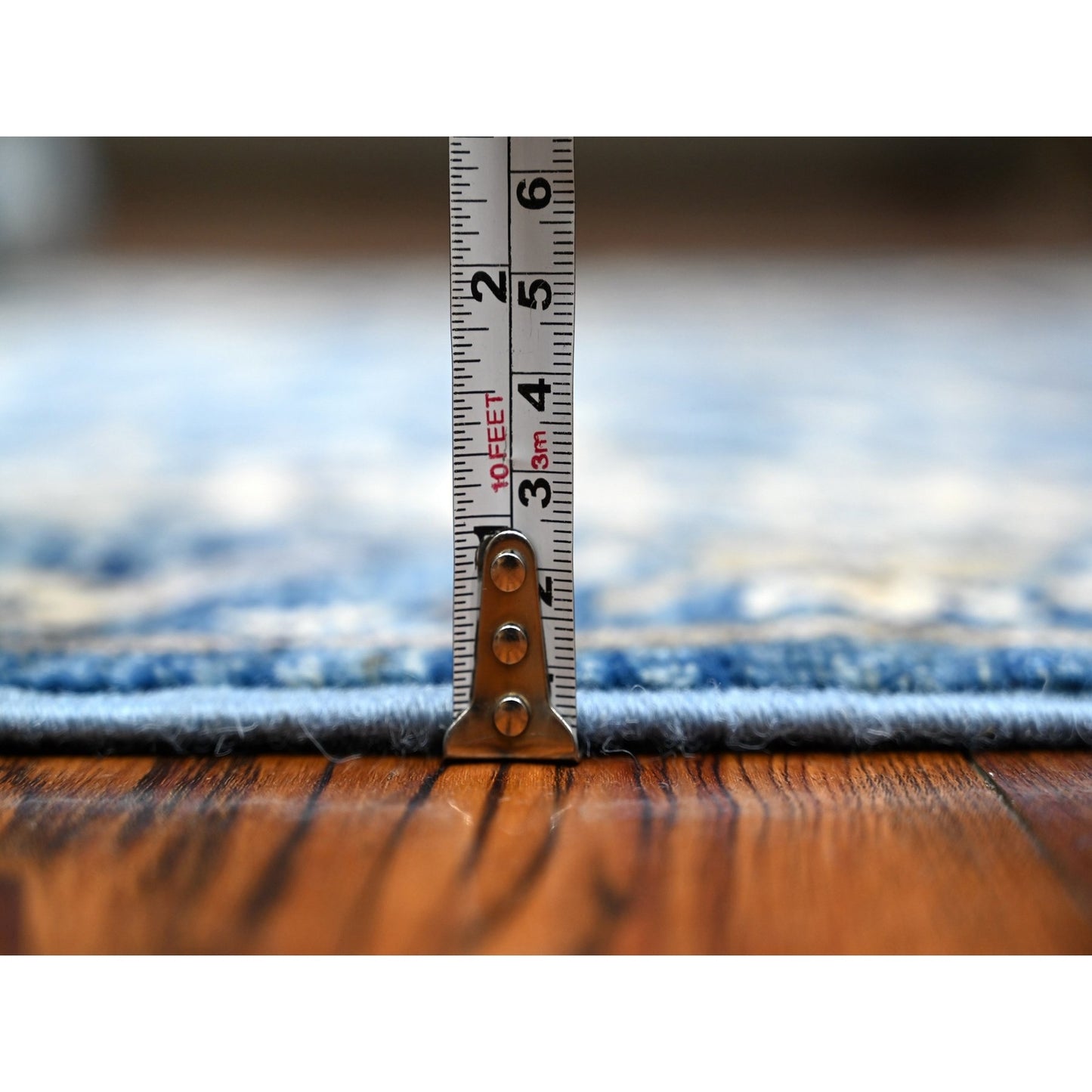 4'1"X9'6" Blue Heris Design Wool Hand Knotted Wide Runner Oriental Rug