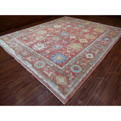 11'10"X14'3" Red Afghan Angora Oushak Wool Hand Knotted Oversized Rug