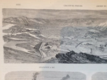 1867 Paris Exposition Wood Engraving Suez Canal Construction Panorama Original