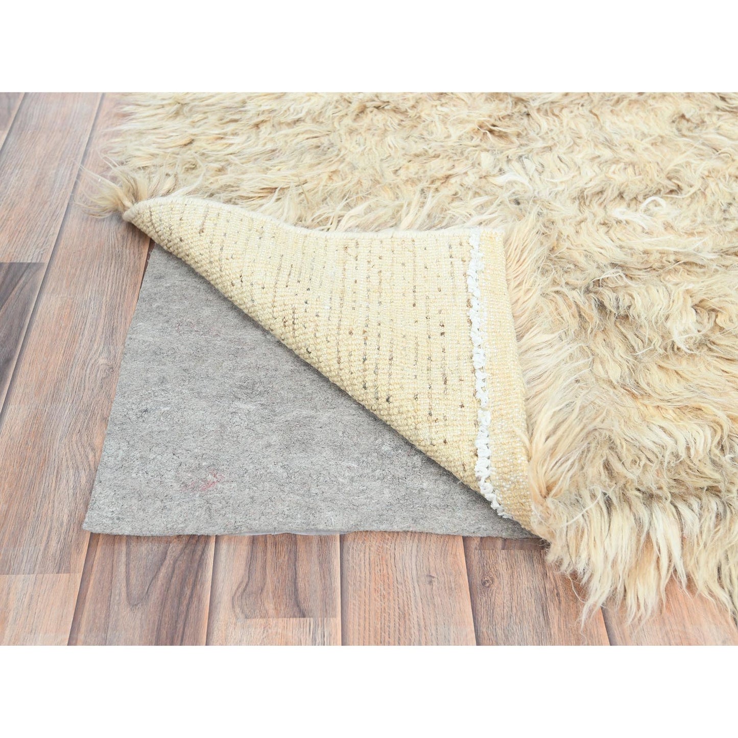 3'X5'4" Beige Undyed Natural Wool Hand Knotted Shaggy Moroccan Rug