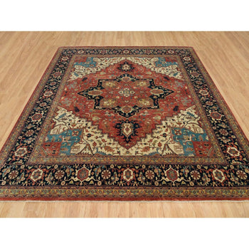 10'X10' Red Hand Knotted Heris Re-Creation Wool Square Oriental Rug