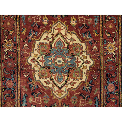 2'6"X10'1" Red Hand Knotted Fine Heris Re-Creation Wool Runner Rug