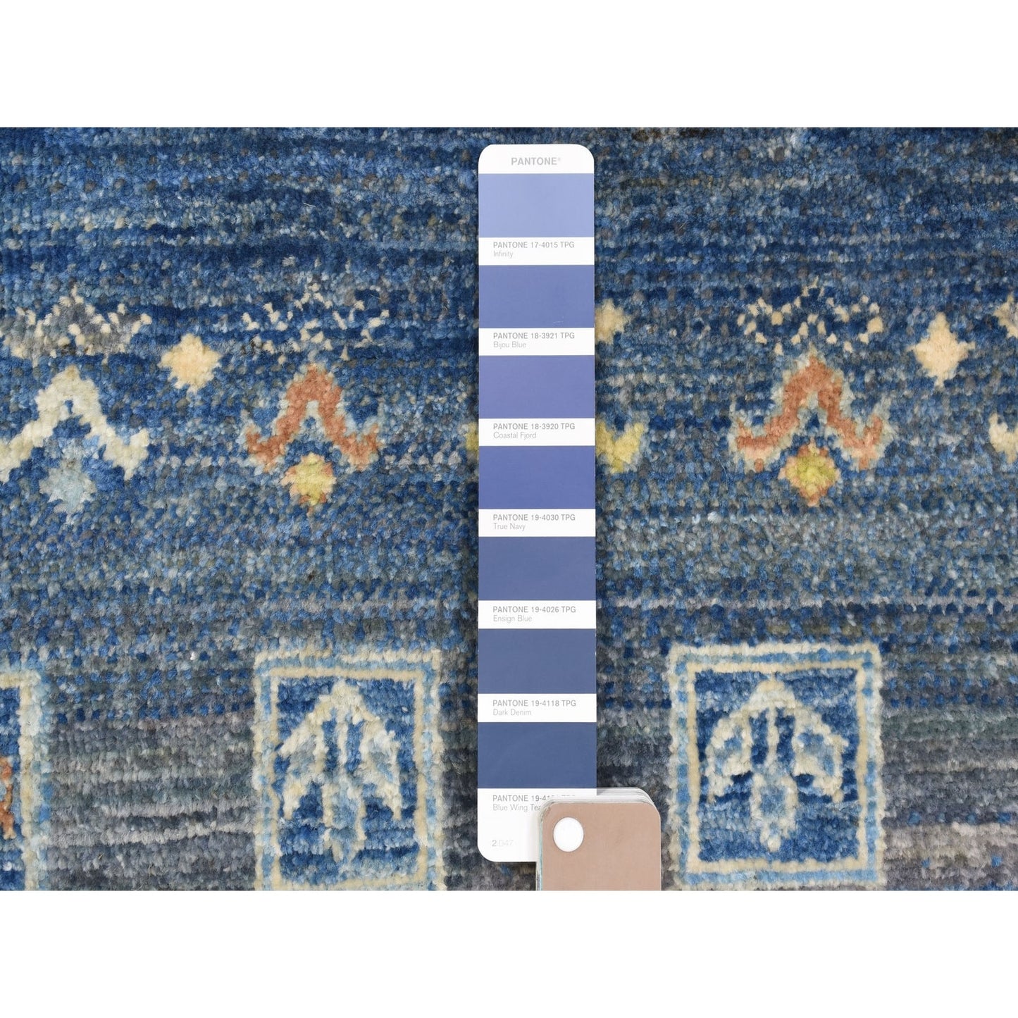 2'5"X9'7" Denim Blue Hand Knotted Kashkuli Gabbeh Velvety Wool Runner Rug