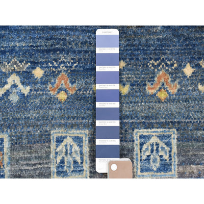 2'5"X9'7" Denim Blue Hand Knotted Kashkuli Gabbeh Velvety Wool Runner Rug