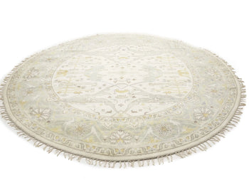 Hand-Knotted Cream Oushak Floral Round Rug