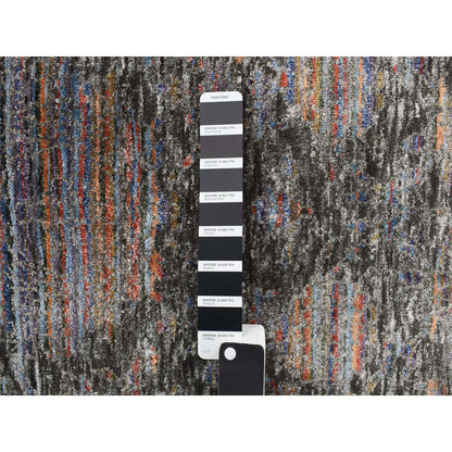 5'9"X7'10" Black Erased Design Handspun Wool And Silk Oriental Rug