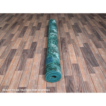 Rug 5'5"x8'3" Teal Overdyed Vintage Zoroastrian Heris Hand Knotted Wool