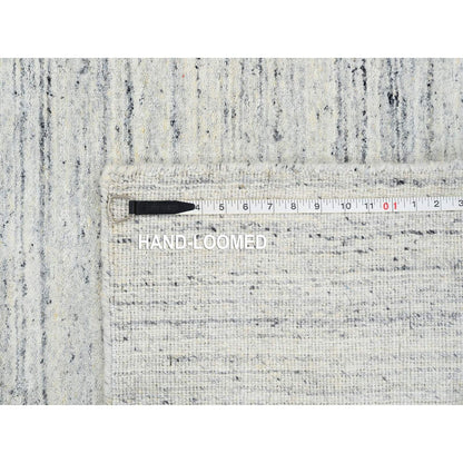 2'6"X6' Ivory Wool Hand Loomed Plain Modern Striae Design Runner Rug