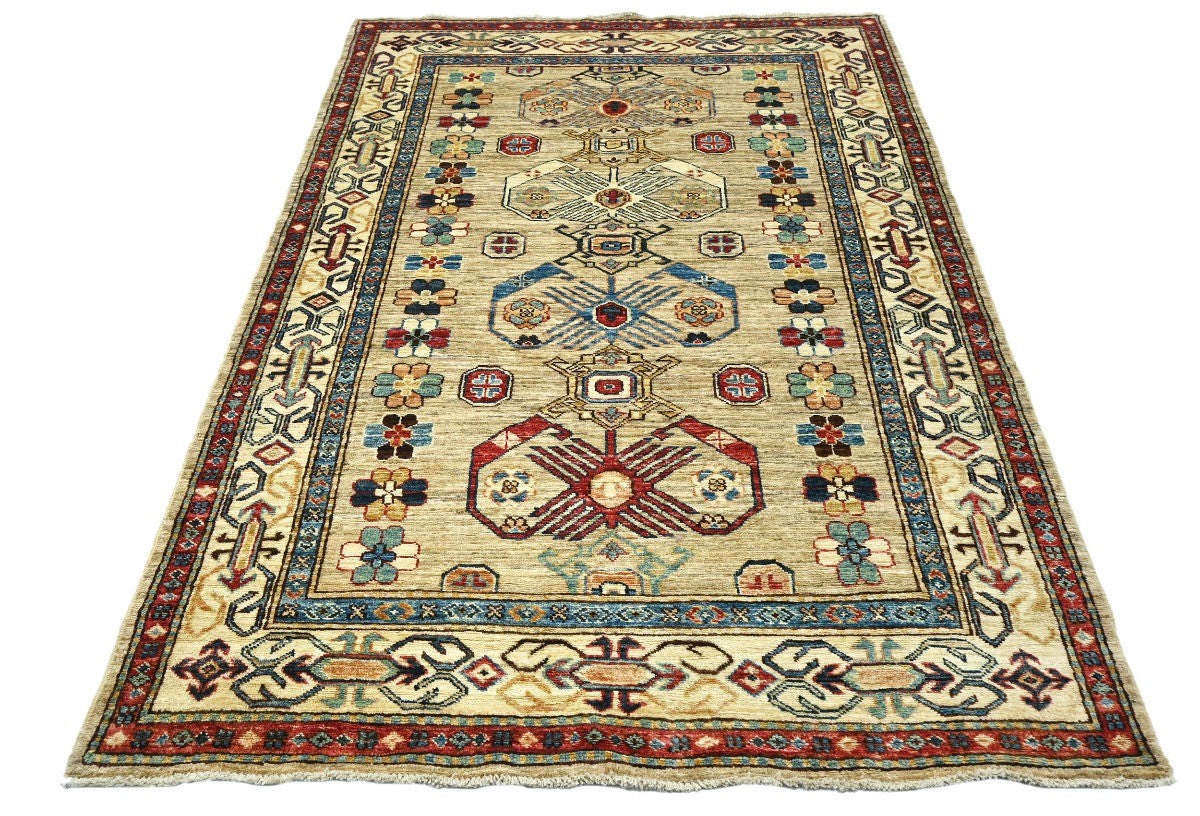 4x6 Handmade Kazak Oriental Rug Tribal Geometric Wool Design Farmhouse Style