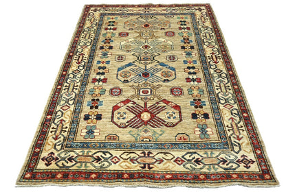 4x6 Handmade Kazak Oriental Rug Tribal Geometric Wool Design Farmhouse Style