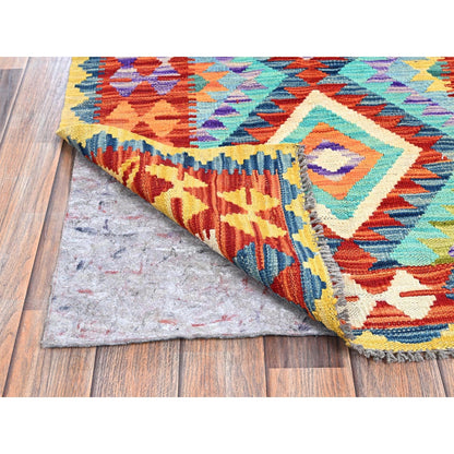 2'9"X12'9" Aqua Blue Flat Weave Afghan Kilim Hand Woven Wool Runner Rug