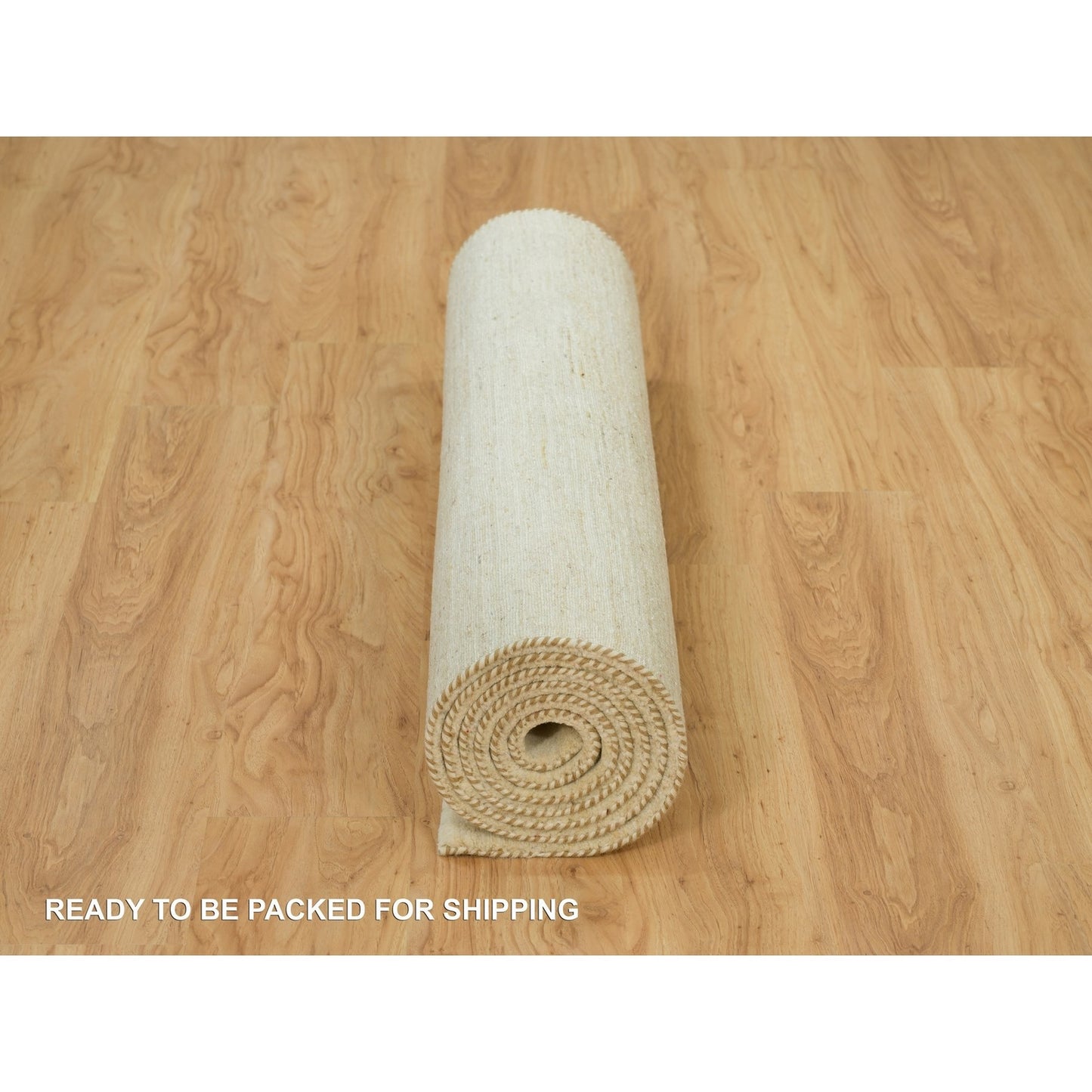 4'1"X10' White Plain Design Wool Hand Knotted Plush Wide Runner Rug