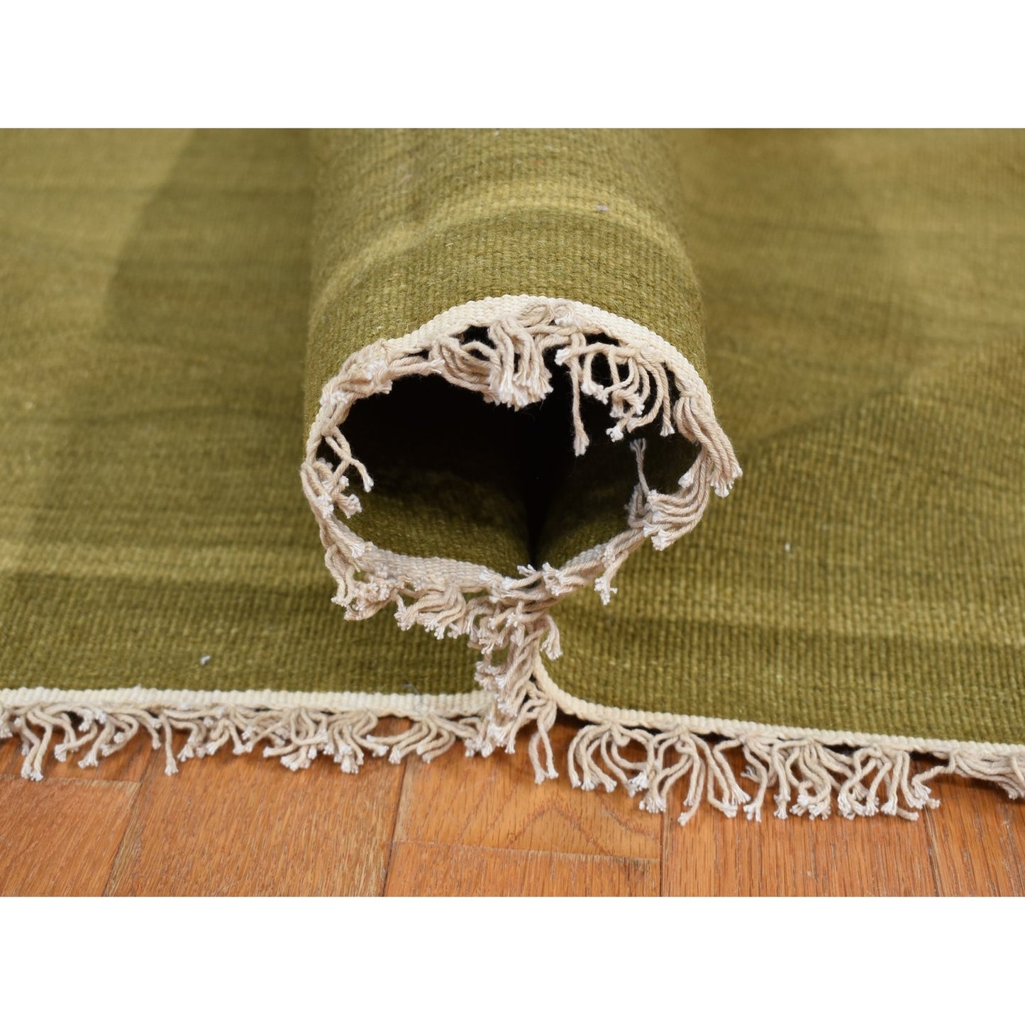 10'X14'6" Green Hand Woven Contemporary Kilim Design 100% Wool Rug