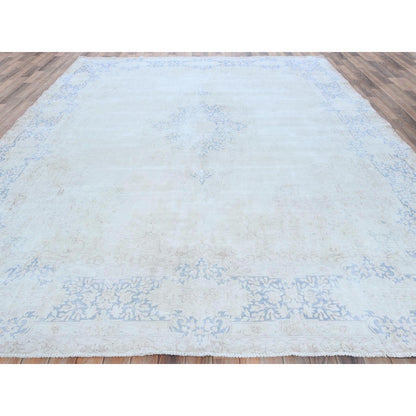 9'7"X12'9" Blue Hand Knotted Worn Wool Distressed Look Old Farsian Rug