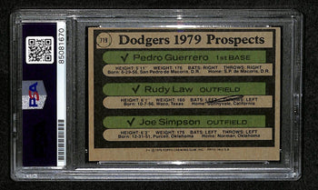 Guerrero/Law/Simpson Signed 1979 Topps Card #719 Dodgers Psa/Dna 184543