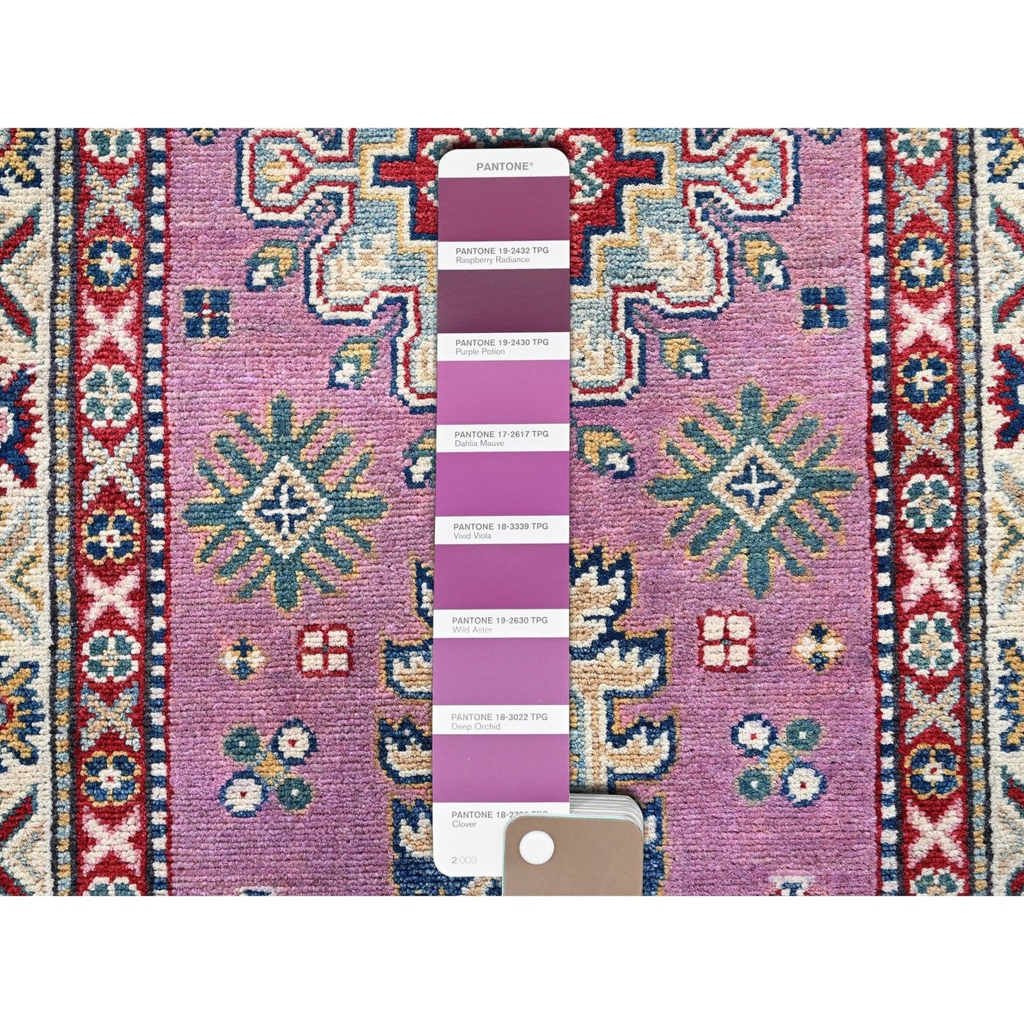 2'7"X10'1" Pink Kazak With Tribal Design Hand Knotted Soft Wool Runner Rug