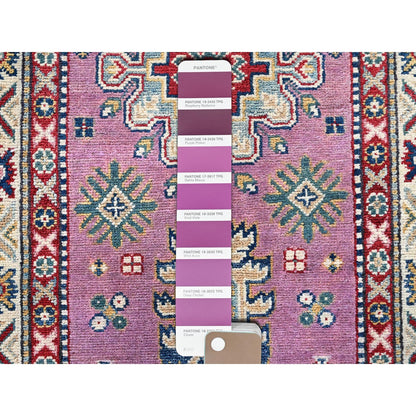 2'7"X10'1" Pink Kazak With Tribal Design Hand Knotted Soft Wool Runner Rug