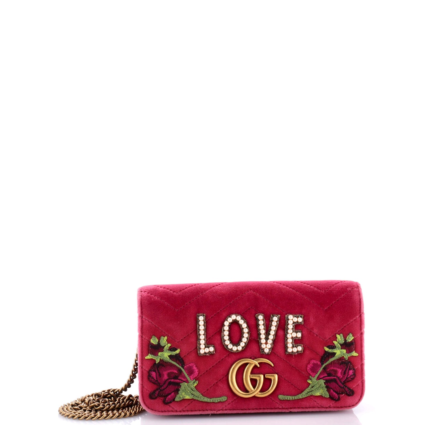Gucci Gg Marmont Chain Flap Bag Embroidered Matelasse Velvet Mini