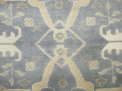 Muted Gray Floral Oushak Oriental Rug Handmade