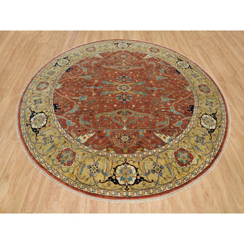 10'X10' Rust Red Fine Heris Re-Creation Wool Hand Knotted Round Rug