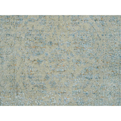 2'6"X10' Gray Fine Jacquard Hand Loomed Wool And Silk Runner Rug