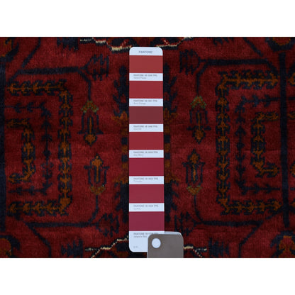 3'4"X4'9" Red Afghan Khamyab Soft And Shiny Wool Hand Knotted Rug