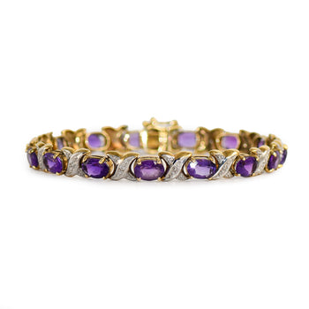 14K Yellow Gold Amethyst & Diamond Bracelet Weave