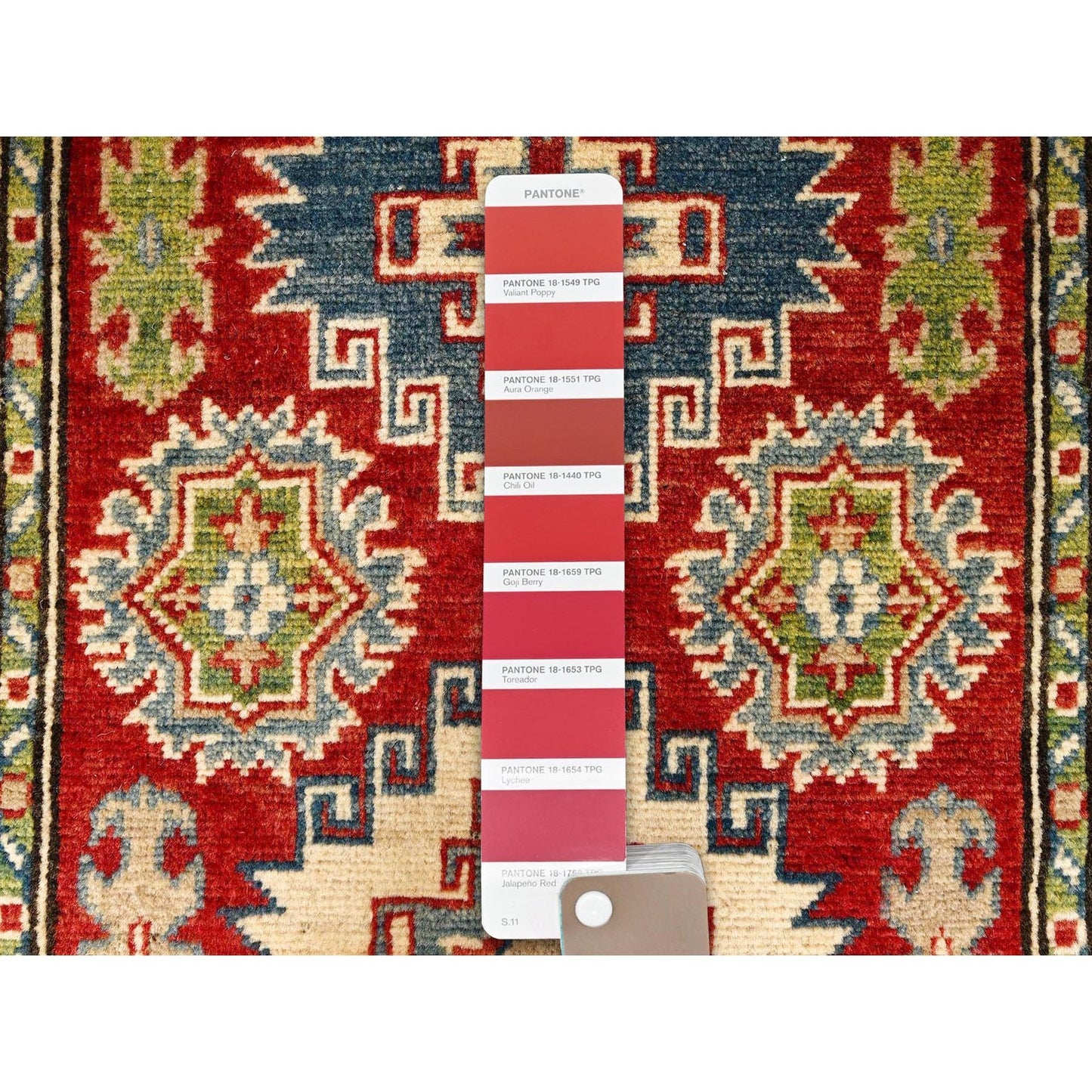 2'7"X12'8" Red Kazak With Geometric Design Hand Knotted Rug Wool Runner