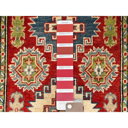 2'7"X12'8" Red Kazak With Geometric Design Hand Knotted Rug Wool Runner