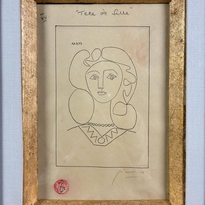 Pablo Picasso La Femme Au Collier Lithograph, Estate Stamp, Framed W/ Box