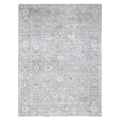 9'X11'9" Gray Antiqued Tebraz Design Zero Pile 100% Wool Hand Knotted Rug