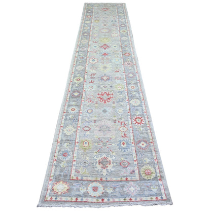 2'9"X13'7" Coin Gray Afghan Angora Oushak Hand Knotted Wool Runner Rug