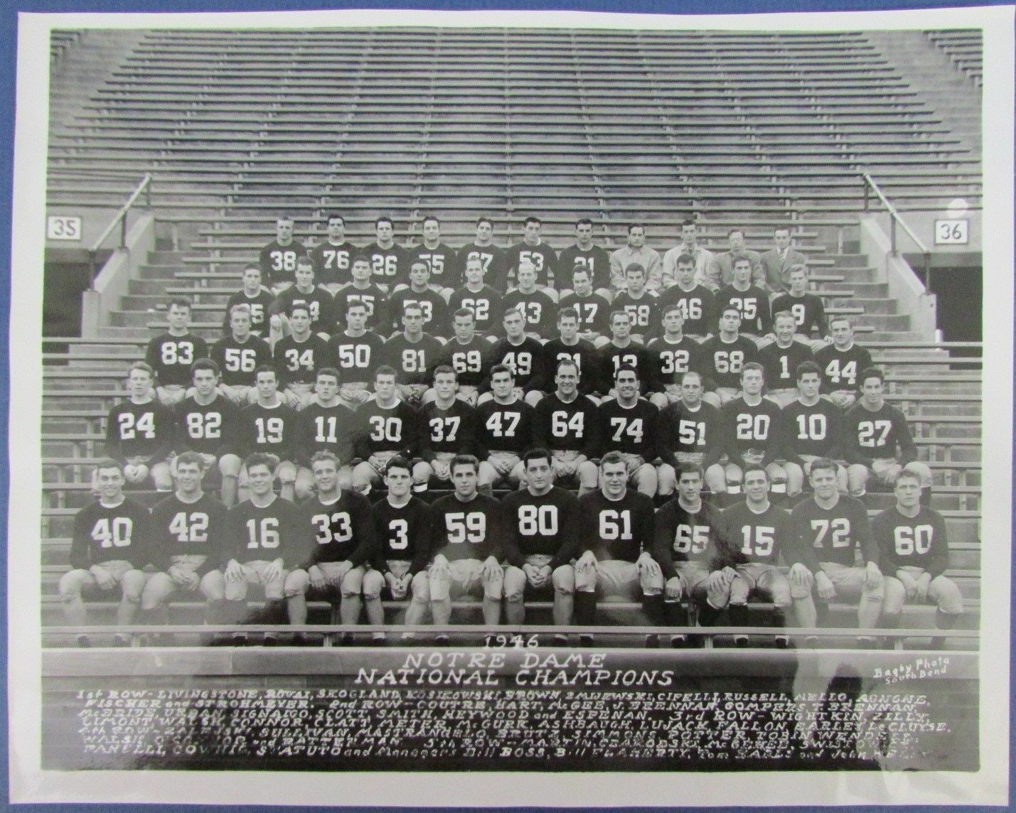 1946 National Champions Notre Dame Fighting Irish 8X10 Original Photo 126321