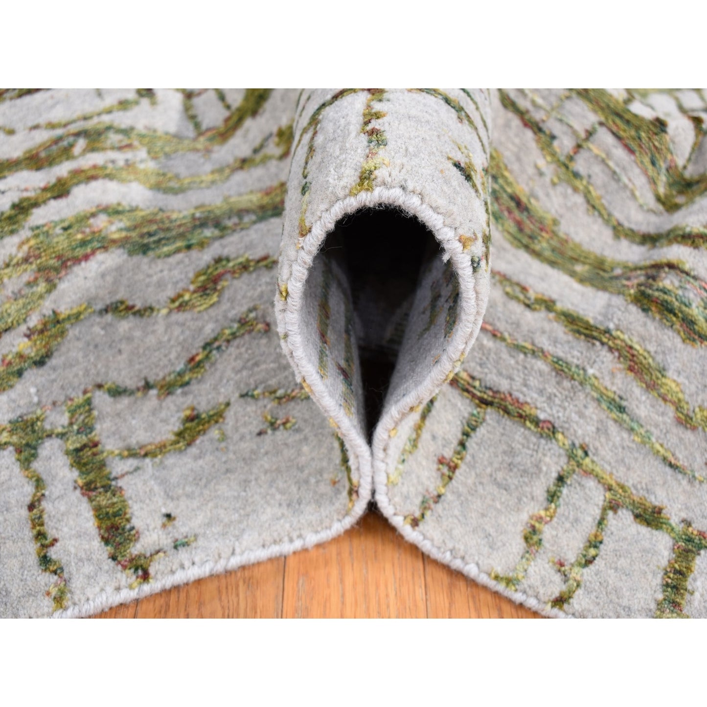 9'2"X11'8" Gray Jacquard Hand Loomed Modern Wool/Silk Hand Knotted Rug