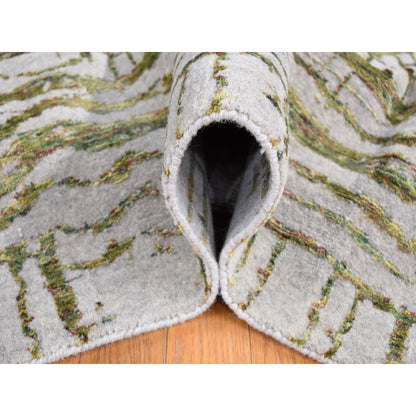 9'2"X11'8" Gray Jacquard Hand Loomed Modern Wool/Silk Hand Knotted Rug