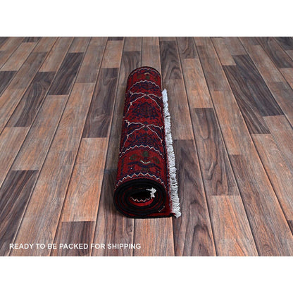 2'3"X4'8" Red Hand Knotted Geometric Afghan Khamyab Pure Wool Runner Rug