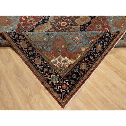 8'1"X8'1" Red Antiqued Fine Heris Recreation Wool Hand Knotted Square Rug