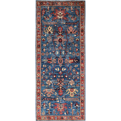 4'1"X10' Denim Blue Heris All Over Design Soft Hand Knotted Runner Rug