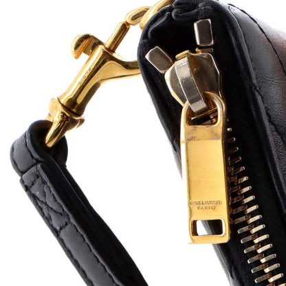 Saint Laurent Classic Monogram Wristlet Pouch Matelasse Chevron Leather Medium