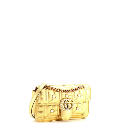 Gucci Pearly Gg Marmont Flap Bag Embellished Matelasse Leather Mini