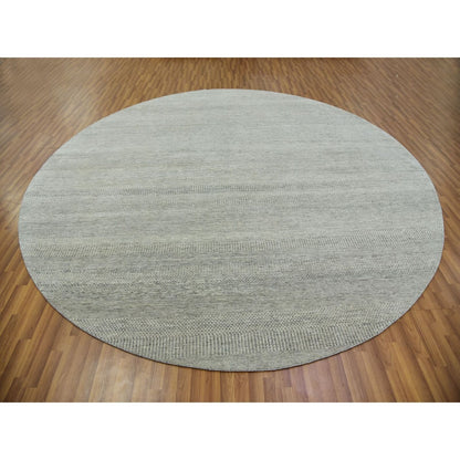 11'X11' Rustic Gray Grass Design Hand Knotted Undyed Wool Round Rug