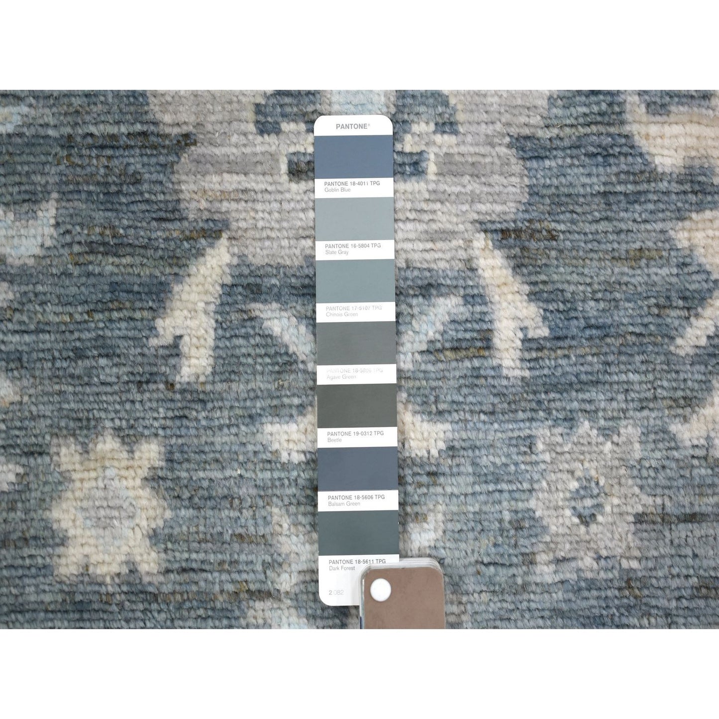 3'X11'7" Gray Angora Oushak Leaf Design Hand Knotted Wool Runner Rug