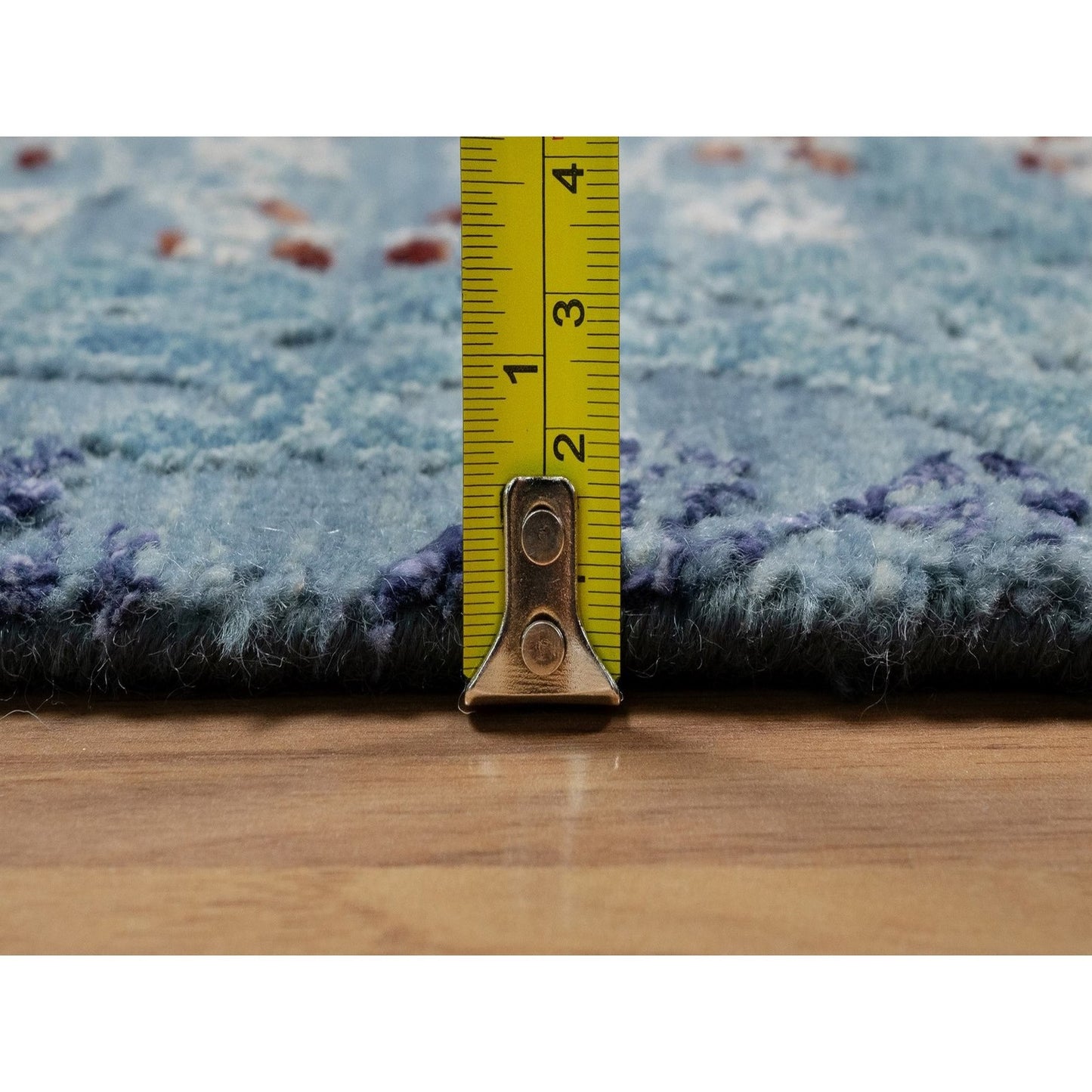 8'1"X10'1" Cerulean Blue Jewelry Design Wool And Silk Hand Knotted Rug