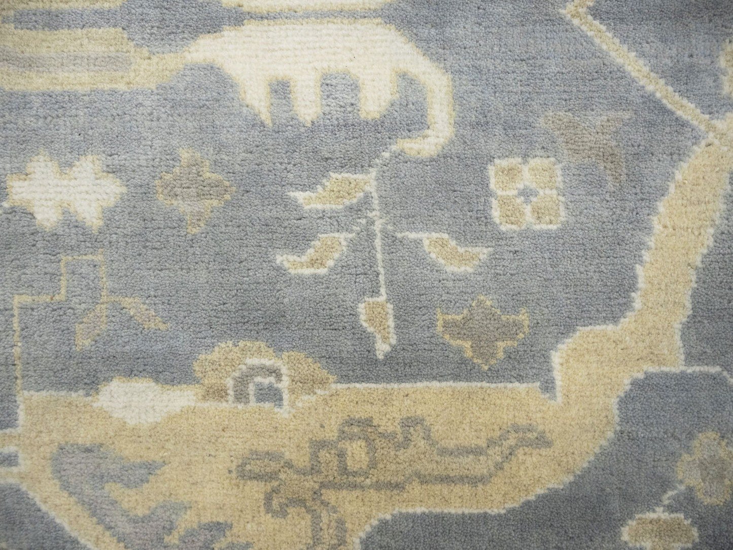 Muted Gray Floral Oushak Oriental Rug Handmade