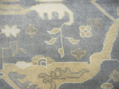 Muted Gray Floral Oushak Oriental Rug Handmade