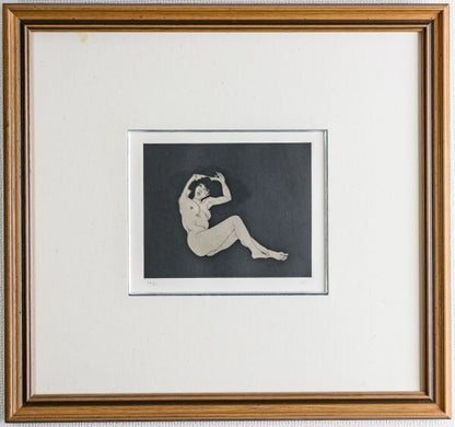 Matazo Kayama "Nude Woman" Original Etching Print Limited Edition Numbered Frame